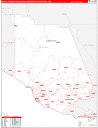 Oxnard-Thousand Oaks-Ventura Metro Area Wall Map Red Line Style 2024